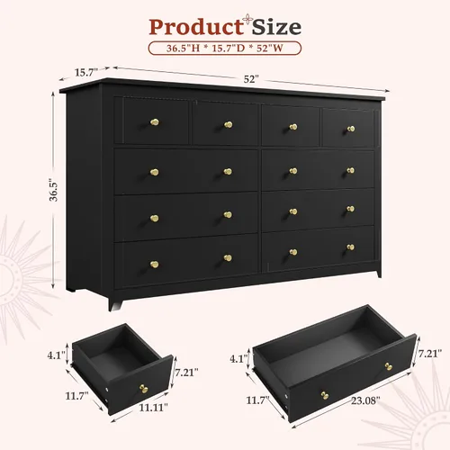 Vista 2 de DurayLoly Cómoda de 10 cajones para dormitorio, cómodas modernas negras para ropa, suministros de oficina, ideal como soporte de TV, recibidor