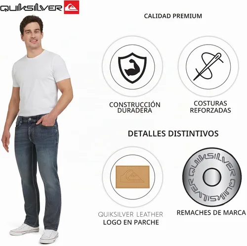 Vista 3 de Quiksilver - Jeans de mezclilla elásticos para hombre con 5 bolsillos y ajuste recto Gershwin