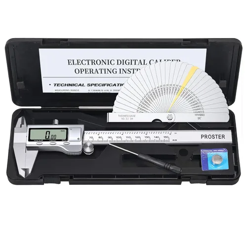 Vista 7 de Proster Calibrador Vernier digital de 6 pulgadas, 5.906 in, fracción de pinza electrónica, pinza métrica para longitud, ancho, profundidad, diámetro