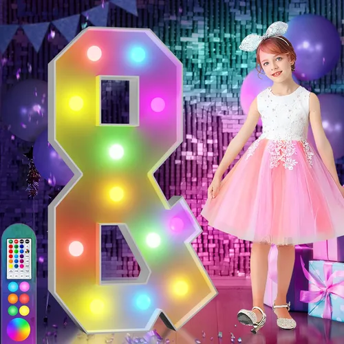 Vista 99 de Imprsv Letras coloridas de marquesina de 3 pies y letras grandes iluminadas RGB con control remoto, decoraciones de fiesta de cumpleaños Carta