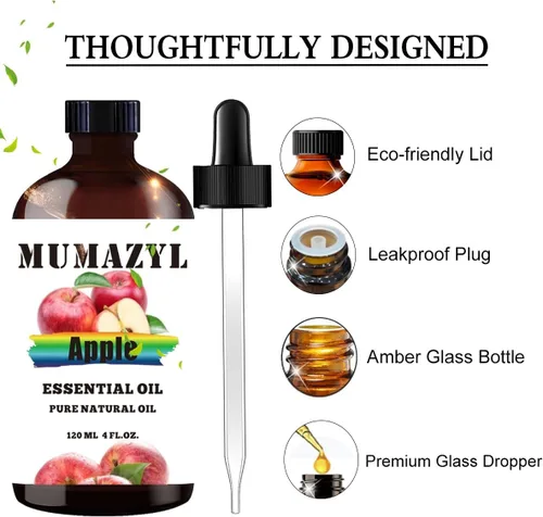 Vista 2 de Aceite esencial de manzana, aceite de manzana 4 onzas líquidas 120ML para difusor, humidificador, yoga, limpieza, bricolaje, velas, fabricación