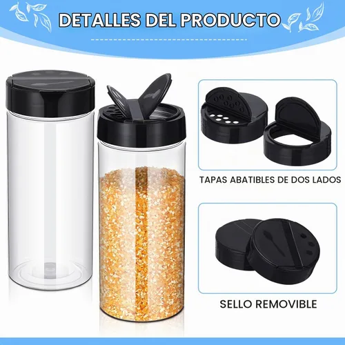 Vista 4 de Zhehao - 24 tarros de plástico para especias transparentes y reutilizables transparente y negro