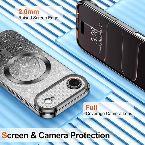 Vista 4 de Hython Funda para iPhone Air con purpurina, compatible con MagSafe Love Heart fundas magnéticas transparentes para teléfono para mujeres y niñas