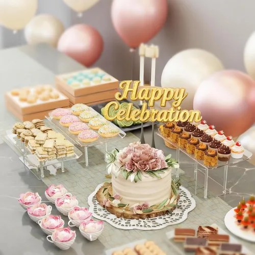 Vista 4 de HeiMma Juego de 3 Piezas para Exhibición de Mesa de Postres, Soportes Transparentes de Acrílico para Buffet, Elevador para Cupcakes, Postres