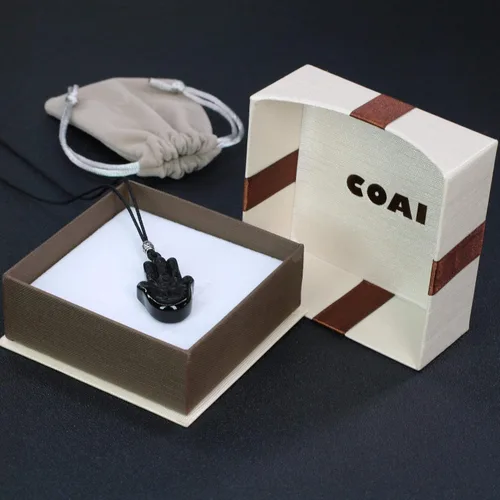 Vista 7 de COAI Collar de mano Hamsa curativa de obsidiana negra Piedra