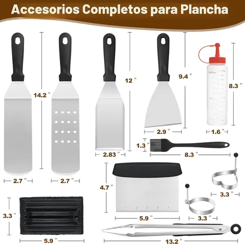 Vista 2 de Juego de 14 piezas de accesorios para parrilla, juego de accesorios para parrilla de parte superior plana para Blackstone y Camp Chef, juego