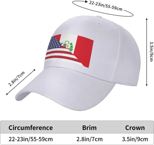 Vista 4 de Gorra de béisbol unisex con bandera peruana y estadounidense, color blanco, Blanco