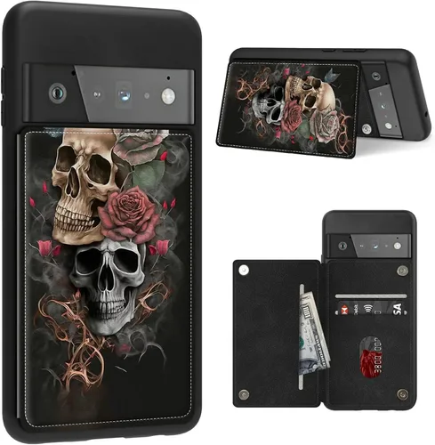 Vista 13 de Funda para Google Pixel 6 Pro con ranura para tarjetero, funda de piel sintética, doble cierre magnético y cubierta duradera de poliuretano girasol
