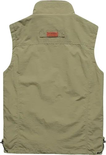 Vista 2 de Gnveub Chaleco de pesca para hombre, para trabajo al aire libre, secado rápido, con cremallera, reversible, con múltiples bolsillos