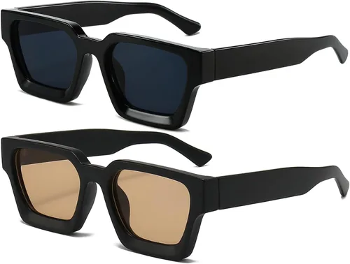 Vista 37 de AIEYEZO Gafas de sol cuadradas para mujeres y hombres, gafas de sol cuadradas con montura gruesa, estilo de diseñador simple