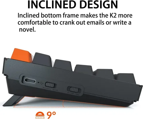 Vista 7 de Keychron K2 75% Layout 84 teclas Bluetooth intercambiable en caliente Teclado mecánicoUSB inalámbrico con interruptor súper rojoteclas PBT de doble