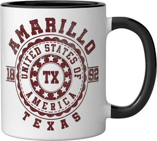 Vista 2 de Amarillo TX Texas Vintage City Apparels Ceramic Mug, Black/White