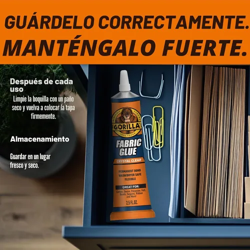 Vista 7 de Gorilla Pegamento de tela impermeable, tubo de 2.5 onzas, transparente No amarillea, tela adherida, fieltro, mezclilla y cinta, permanece
