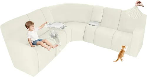 Vista 107 de ALIECOM Fundas 100% impermeables para sofá seccional reclinable, forma de L, elásticas, para esquina, funda para sofá seccional reclinable, lavable