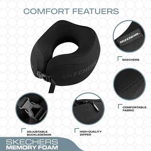 Vista 3 de Skechers Almohada cervical para viajar, almohada cervical de viaje de espuma viscoelástica para avión, almohada de viaje para dormir en vuelo Negro