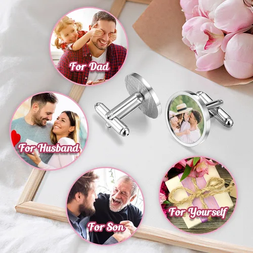 Vista 5 de Personalized Master 2-3 pares de gemelos de boda para hombres, esposo, con foto personalizada, conjunto de gemelos para boda, novio