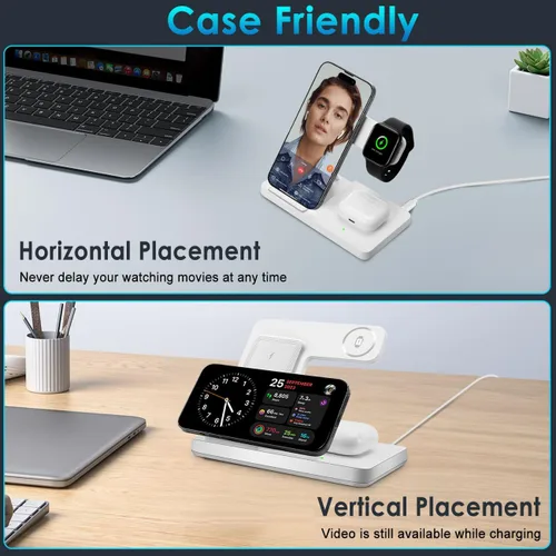 Vista 5 de Cargador inalámbrico, estación de carga 3 en 1 para múltiples dispositivos, soporte de carga para iPhone serie 8-16, Apple Watch, AirPods Pro 3 2