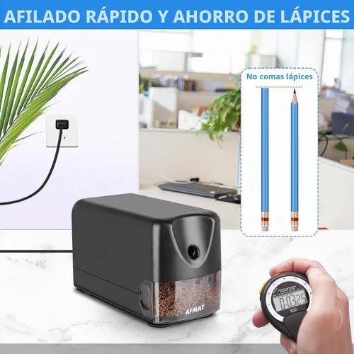 Vista 4 de AFMAT Sacapuntas eléctrico resistente, sacapuntas de aula para lápices de colores n.º 2 de 6 a 0.433 in, parada automática, punta afilada, guardar