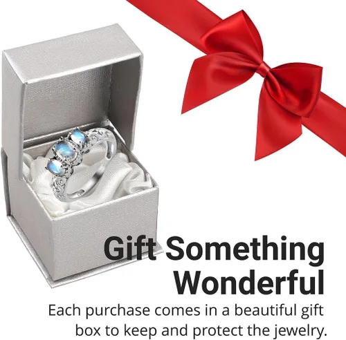 Vista 6 de Shop LC 3 anillos de piedra natal para mujer, anillos de piedras preciosas, anillos de plata de ley 925 para mujer, chapados en platino, joyería