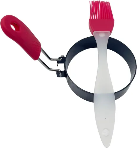Vista 7 de 2 anillos de huevo, molde redondo de acero inoxidable de 3 pulgadas para magdalenas inglesas, molde antiadherente para panqueques con cepillo