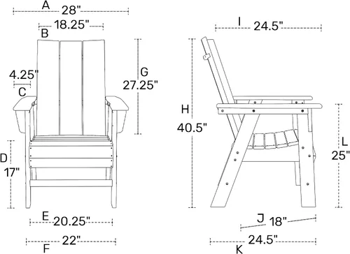 Vista 3 de HDPE Shoreside Modern Curveback Adirondack Silla de comedor, color negro