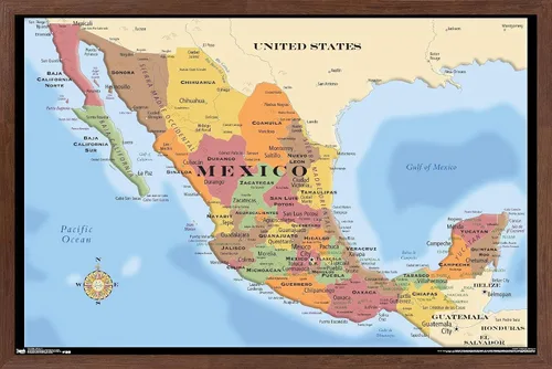 Vista 9 de Trends International Map - Póster de pared de México, 14.725" x 22.375", versión con marco de madera de granero