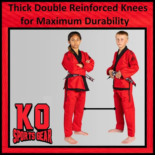 Vista 5 de Conjunto de uniforme para niños, BJJ Jiu Jitsu Gi, kimono y pantalones, preencogido
