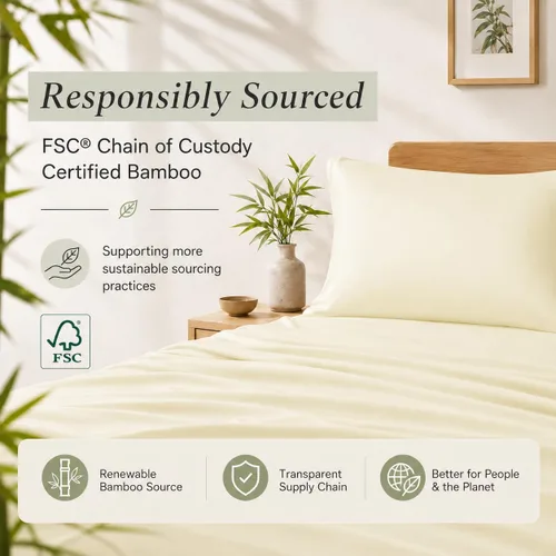 Vista 3 de TOSMO Juego de sábanas de lujo refrescantes - 100% viscosa de bambú, juego de ropa de cama de 4 piezas (tamaño King) - bolsillos extra profundos