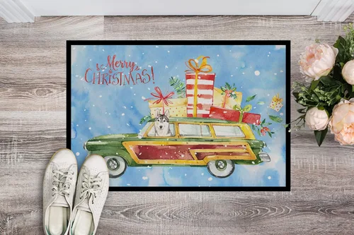 Vista 2 de Caroline's Treasures CK2424JMAT - Tapete para interiores o exteriores con diseño de husky siberiano de Feliz Navidad, 24 x 36 pulgadas, 36 pulgadas