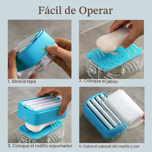 Vista 4 de LELEMON Jabonera multifuncional con drenaje, jabonera multifuncional, almacenamiento de limpieza, caja de espuma 3 en 1 para el hogar, baño, cocina