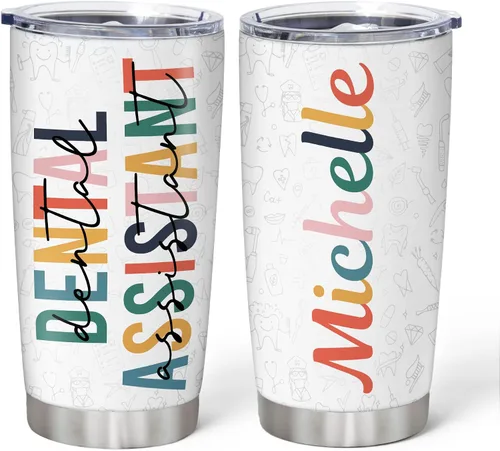 Vista 13 de Hyturtle Vaso personalizado para dentistas, vaso de acero inoxidable con estampado de dientes, 20 onzas con tapa, regalo ideal para dentistas