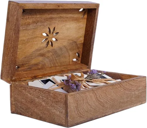Vista 17 de Mela Artisans Caja de recuerdo de madera de mango - Acabado quemado, 7.5 x 4.5 pulgadas