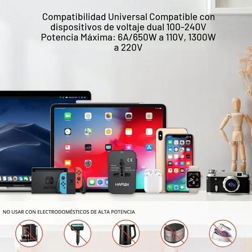 Vista 5 de HAPOW Adaptador de viaje universal - 1 cargador de viaje USB-C y 1 USB-A de carga rápida, adaptador de enchufe mundial para UE, Reino Unido, EE.