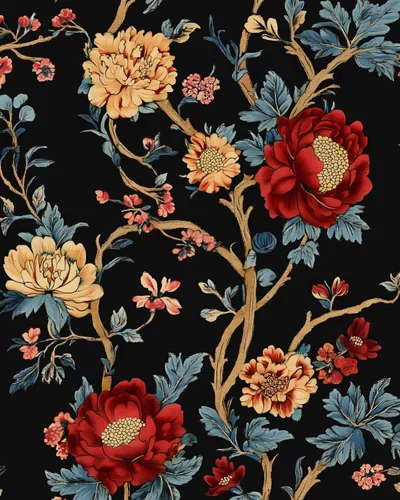 Vista 11 de Black Vintage Floral Peel and Stick Wallpaper 17.5" x 118" Negro