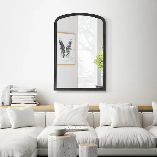 Vista 7 de WallBeyond - Espejo de pared arqueado con marco de madera, 20" x 30" Espejo de granja rústico de madera arqueado para decoración de pared de baño