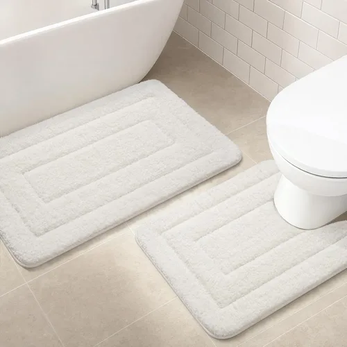 Vista 18 de HOMORE Alfombra de baño negra de 24 x 17 pulgadas, suave y absorbente, alfombra de baño pequeña, alfombra de baño lavable antideslizante para bañera