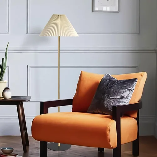 Vista 7 de KUNJOULAM Lámpara de pie plisada moderna, lámpara de pie de poste dorado, lámpara alta de diseño simple con pantalla beige ajustable, lámpara de pie