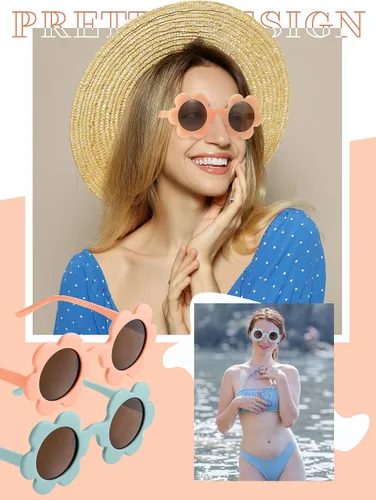 Vista 5 de 6 pares de lentes de sol de flores de Halloween de 5.71 pulgadas para adultos, redondos, protección UV, gafas de flores coloridas para mujeres