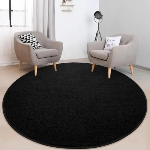 Vista 6 de FlyDOIT Alfombras redondas para dormitorio, sala de estar, 4 x 4, color negro, súper suaves, cómodas, gruesas, de espuma viscoelástica, alfombra