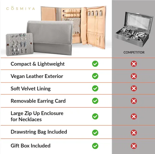 Vista 7 de Organizador de joyas de viaje de cuero vegano de lujo, rollo de joyería, bolsa de joyería de viaje, organizador de viaje de joyería, collar
