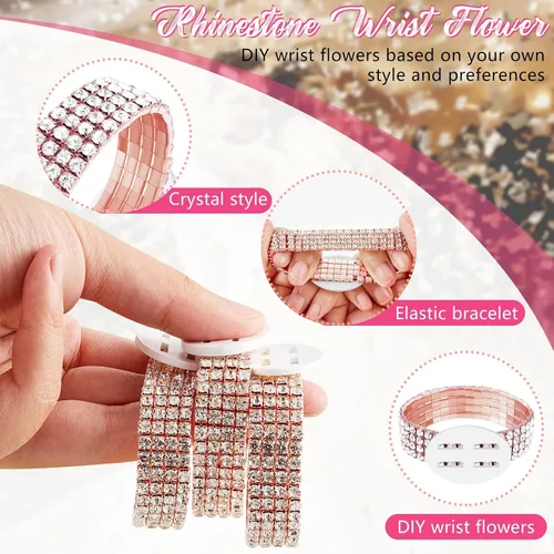 Vista 9 de Junkin 6 pulseras de ramillete con diamantes de imitación, elásticas, para decoración de bodas, bailes de graduación, aniversario (plateado)