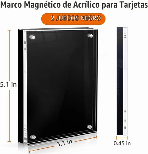 Vista 2 de Marco de exhibición de tarjetas de acrílico, marcos magnéticos para tarjetas de intercambio, protector de escritorio, 2 juegos de color negro
