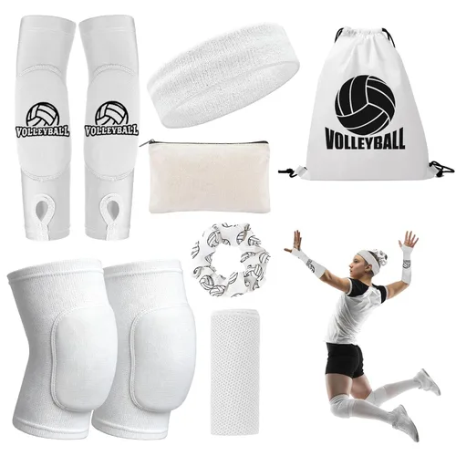 Vista 8 de Rodilleras de voleibol, mangas para brazos de voleibol, juego de accesorios de voleibol UMACWIN con rodilleras, almohadillas para brazos, banda