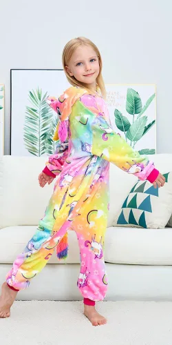 Vista 2 de UDERUI Pijama de unicornio para niños, disfraz de cosplay de una sola pieza, ropa de fiesta de animales, para niñas y niños