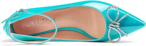 Vista 4 de HDEUOLM Zapatos de tacón de aguja para mujer, tacón medio puntiagudo, correa de tobillo, nudo de lazo, para fiesta, lindos tacones de 2.0 pulgadas