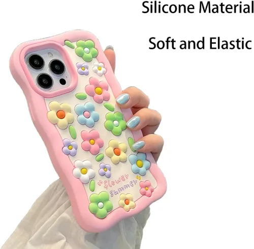 Vista 4 de Funda de silicona suave con diseño de flores coloridas de personajes de moda kawaii 3D para iPhone 12/iPhone 12 Pro de 6.1 pulgadas