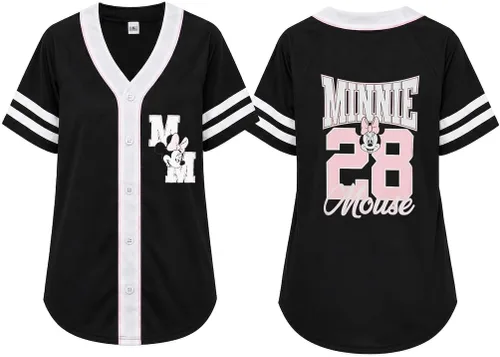 Vista 4 de Womens Baseball Jersey - Short Sleeve Button Down Graphic Tees for Women Béisbol Minnie Negro