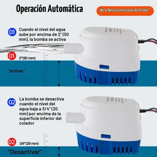 Vista 5 de Bomba de sentina marina automática de 12 V 750 GPH con interruptor de flotador integrado, bomba de agua sumergible de encendido/apagado automático