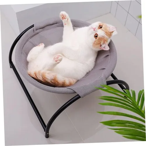 Vista 8 de POPETPOP Cuna elevada transpirable para mascotas para gatos y perros, elegante cama de malla para uso en interiores y exteriores, cómoda