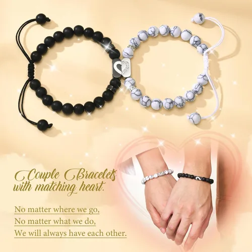 Vista 4 de TempBeau Pulsera para pareja Pulsera personalizada de identificación grabada, cuerda trenzada para él y ella, pulseras de amistad ajustables